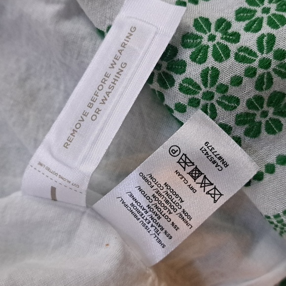 Ann Taylor midi wrap puff sleeve peasant dress green floral stripe embroidery 4P - Picture 12 of 17